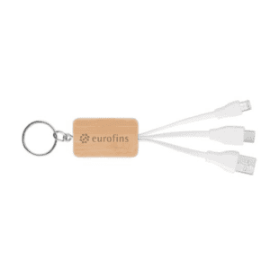 Bamboo keychain with cables for charging devices