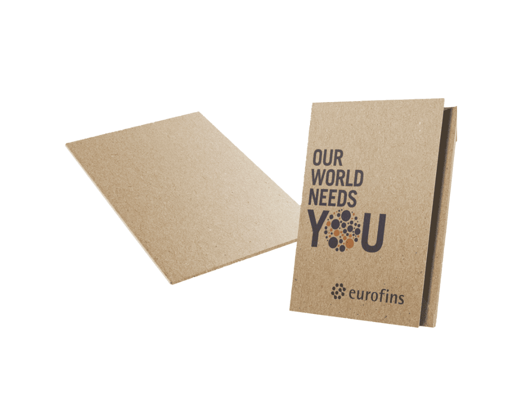 Eco folder with the Eurofins Our World Needs You branding