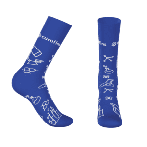 Blue socks with white design
