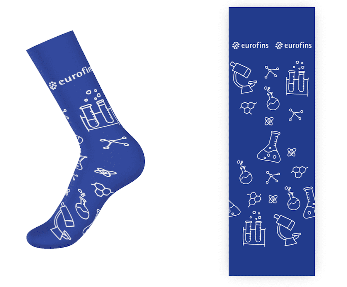 Blue socks with white design