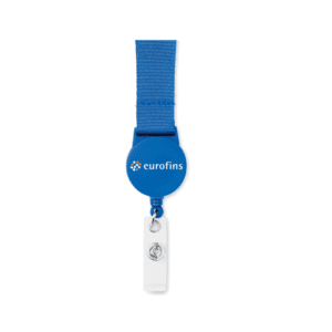 Blue lanyard with pull-out zip lanyard handle