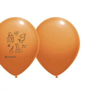 Orange balloons with the Eurofins Logo