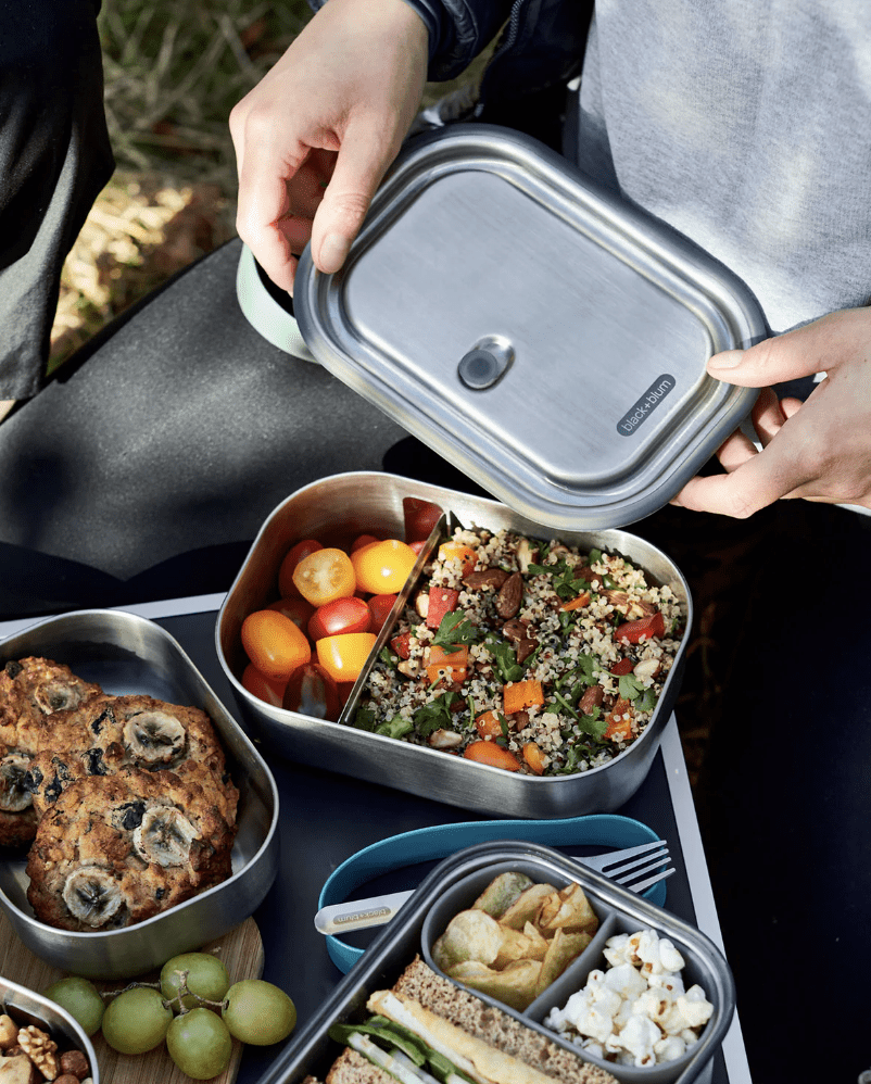 Stainless steel lunch box large Black-Blum with Eurofins logo