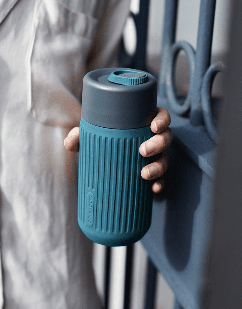 Glass travel cup Black-Blum with Eurofins logo