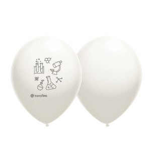 White balloons with the Eurofins Logo