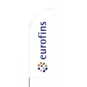 White beach flag with Eurofins logo 260 cm size L