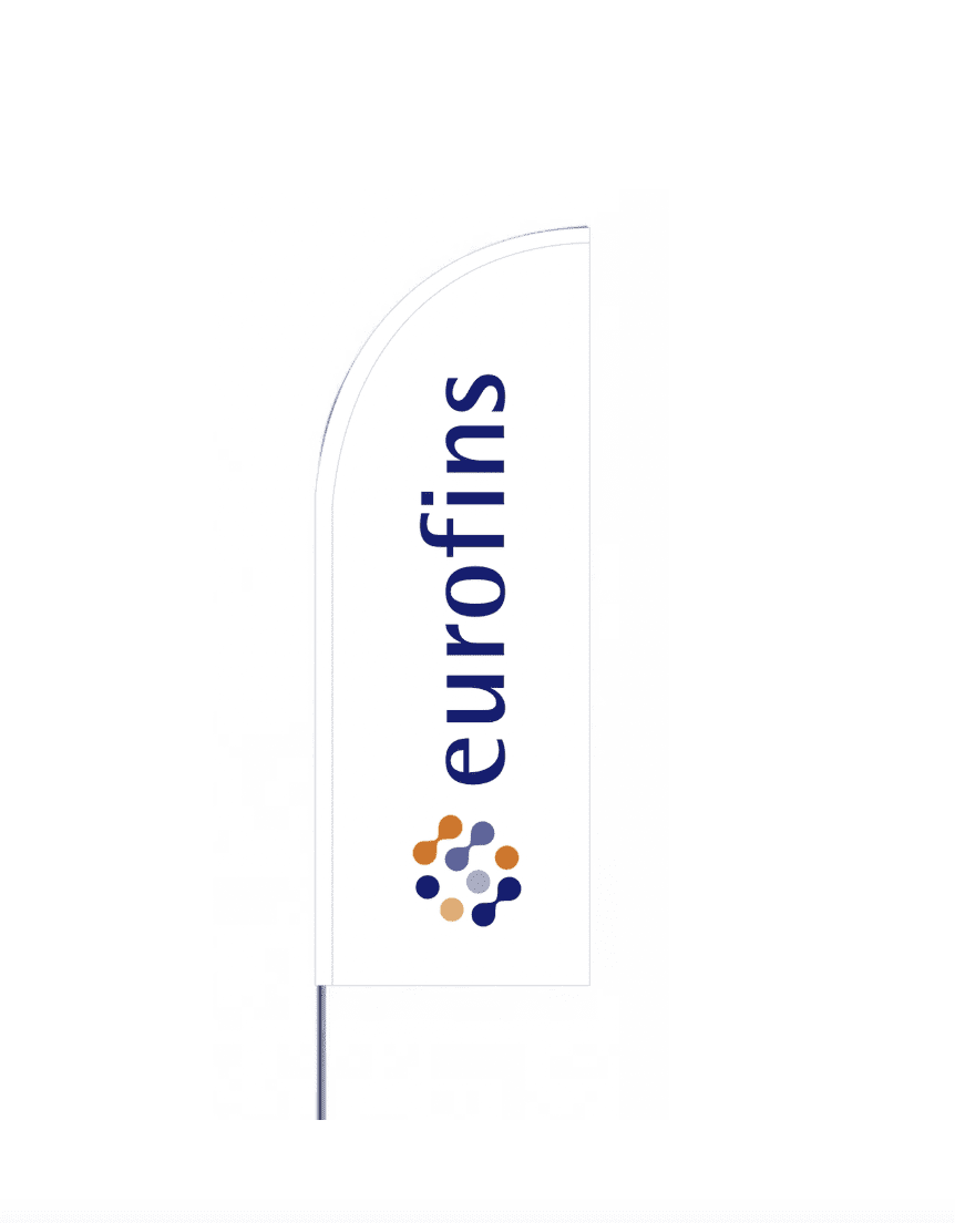 White beach flag with Eurofins logo 310 cm size XL