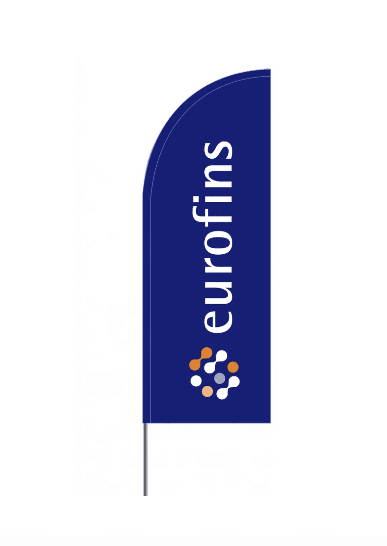 Blue beach flag with Eurofins logo 310 cm size XL